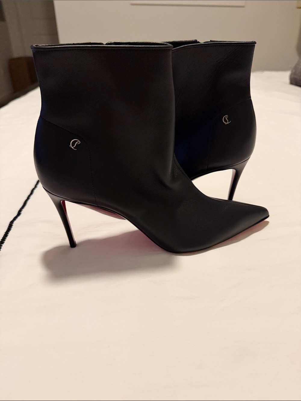 Christian Louboutin Black Pointed Toe Stiletto Ankle Boots - Women's
